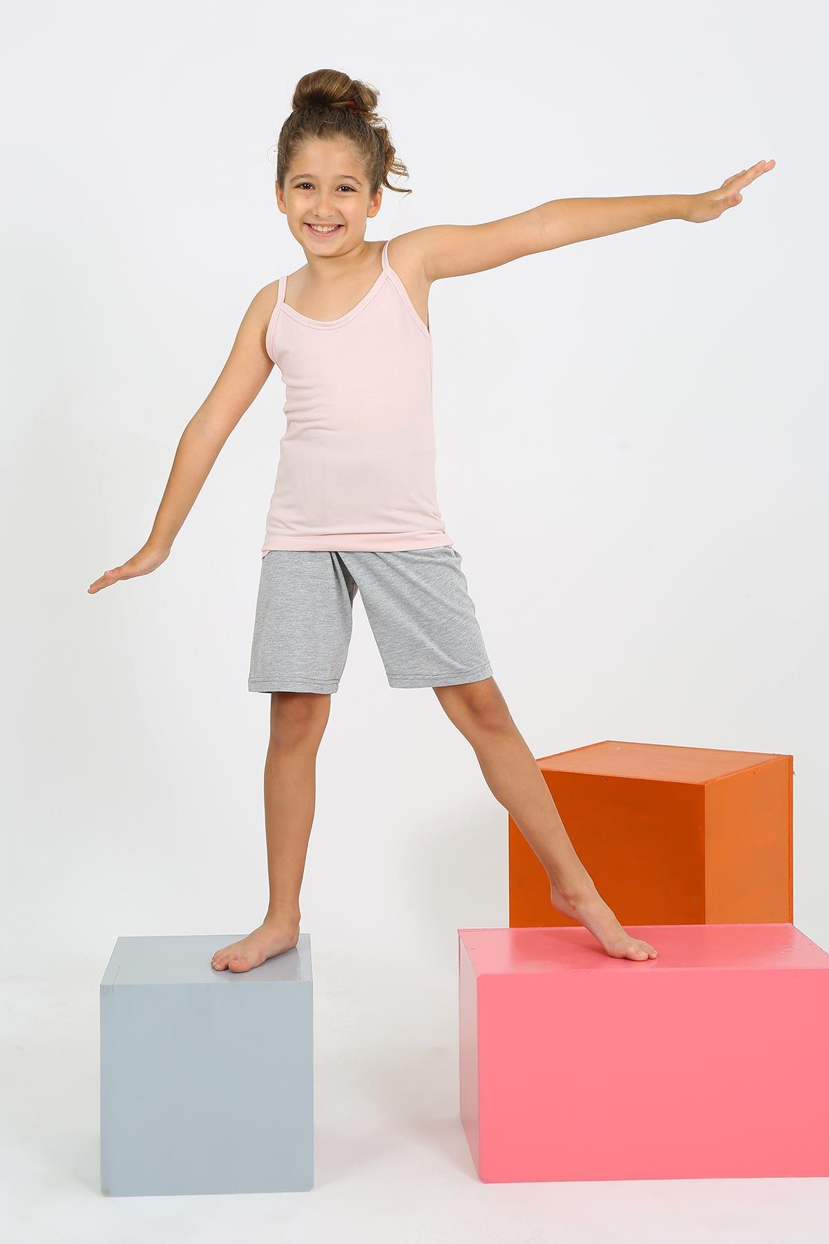 Akbeniz Kız Çocuk İp Askılı Şortlu Pembe Pijama Takım 20430