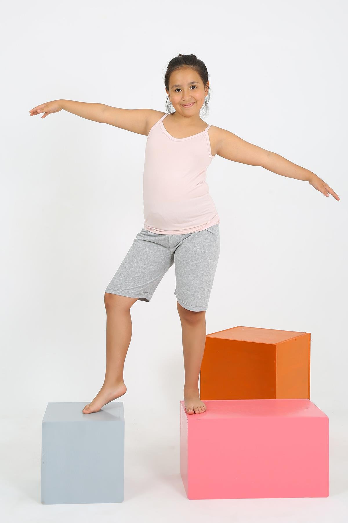 Akbeniz Kız Çocuk İp Askılı Şortlu Pembe Pijama Takım 20430