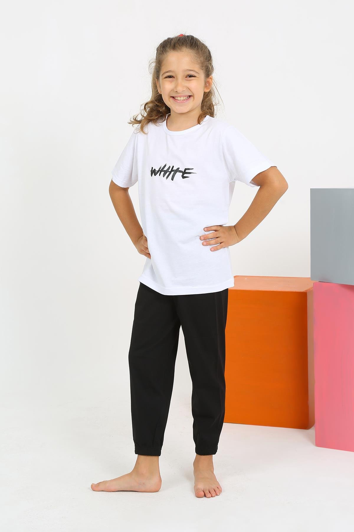 Akbeniz Kız Çocuk Kısa Kol Beyaz Pijama Takım 20432