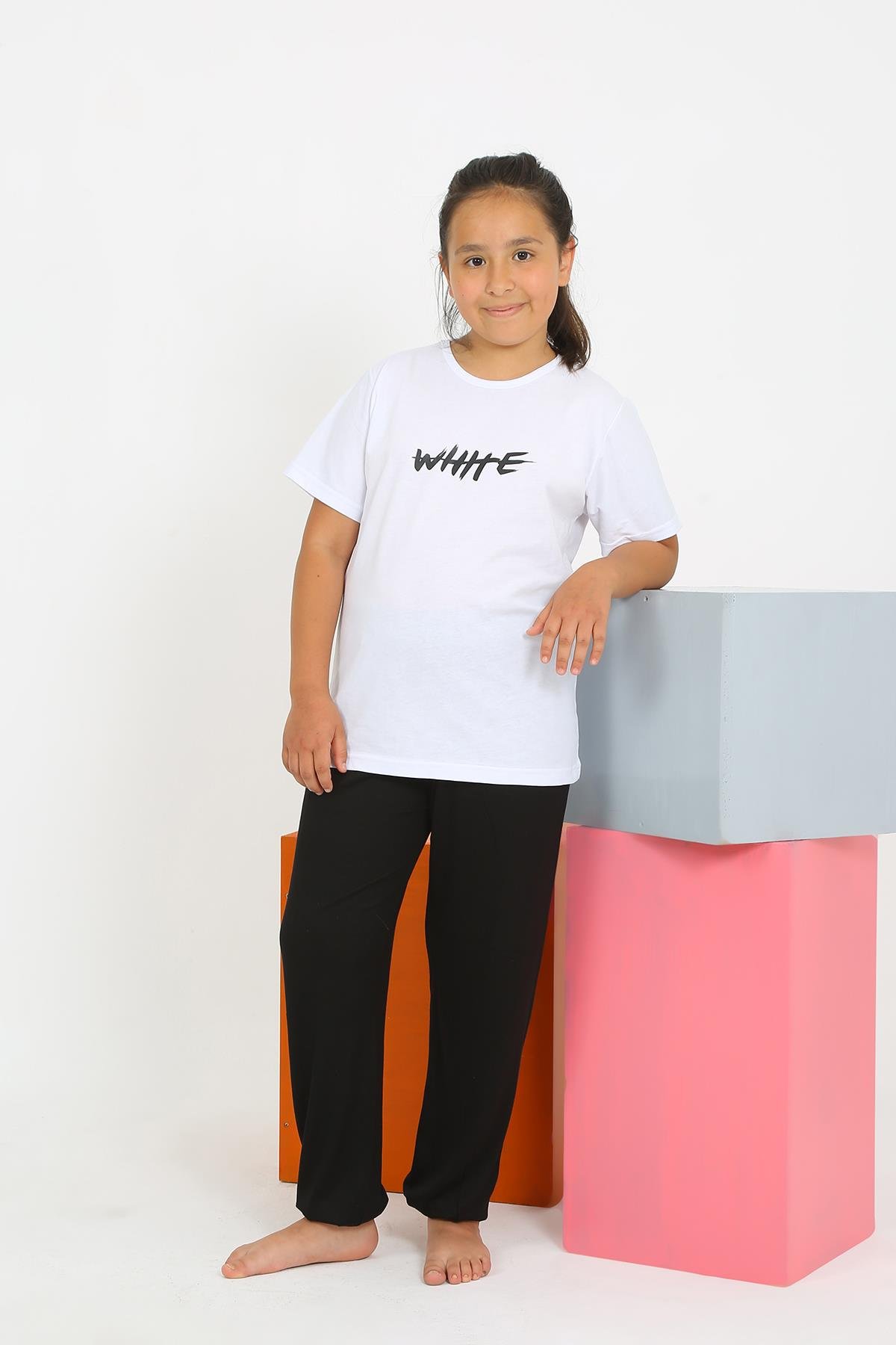 Akbeniz Kız Çocuk Kısa Kol Beyaz Pijama Takım 20432