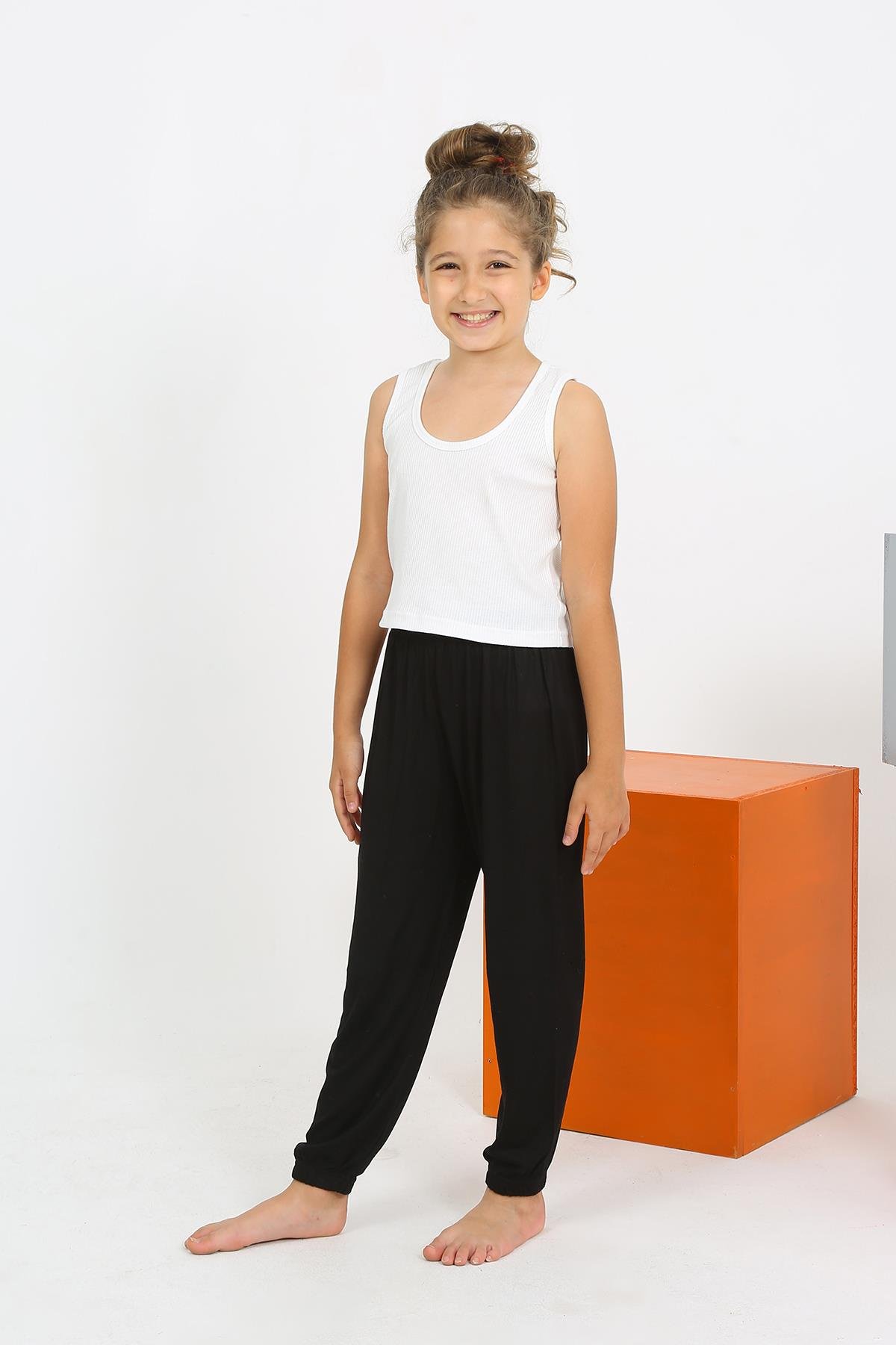 Akbeniz Kız Çocuk Sıfır Kol Beyaz Pijama Takım 20433