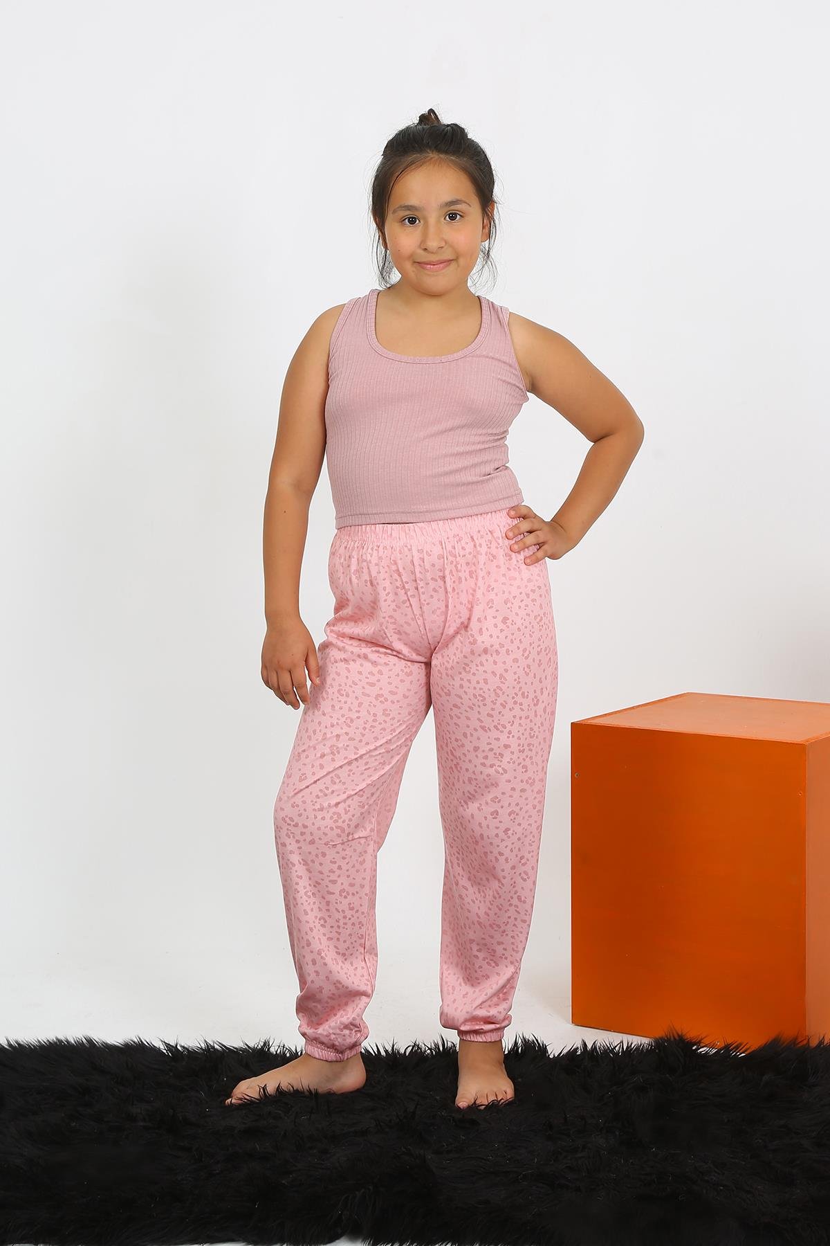 Akbeniz Kız Çocuk Sıfır Kol Gül Kurusu Pijama Takım 20433