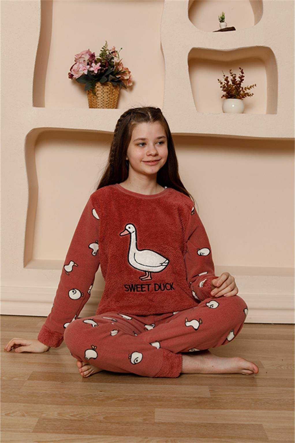 Akbeniz Kız Çocuk WelSoft Polar Vizon Pijama Takımı 20525