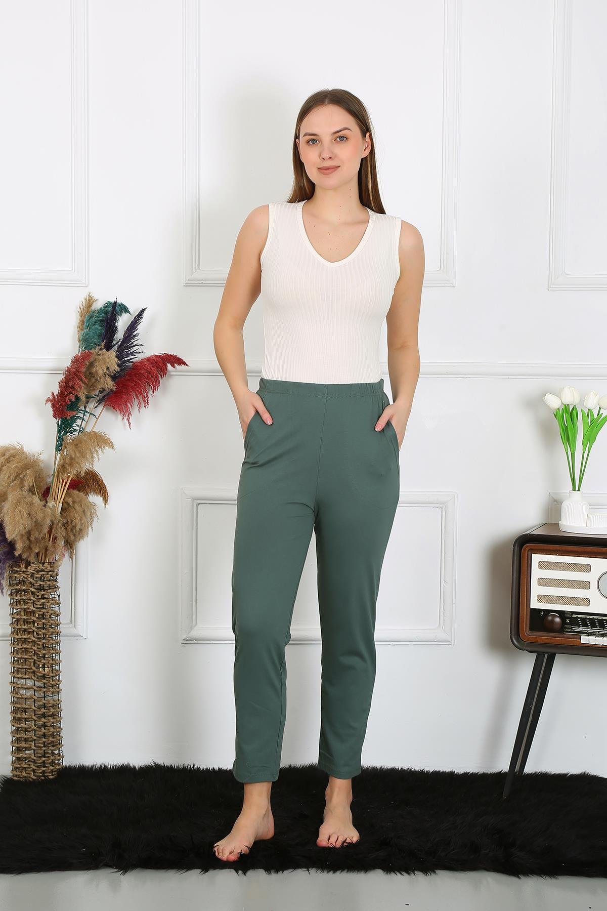 Akbeniz Pamuklu Haki Tek Alt Pijama 27523