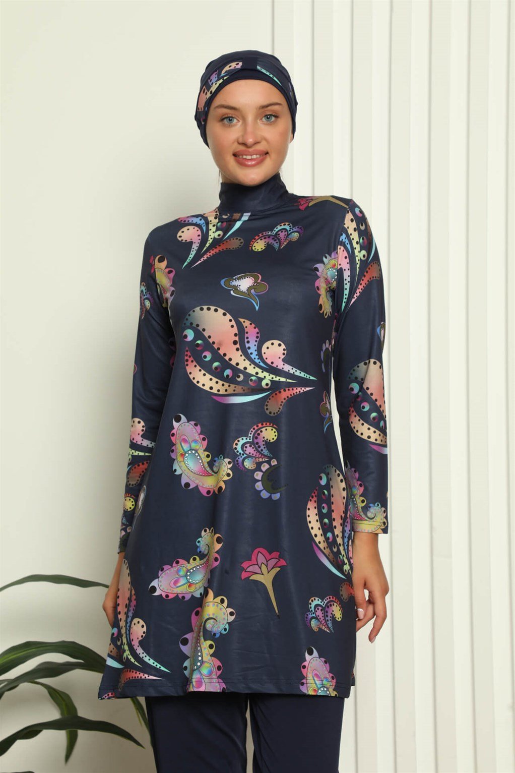 Akbeniz Tam Tesettür Dijital Desenli Mayo 31053