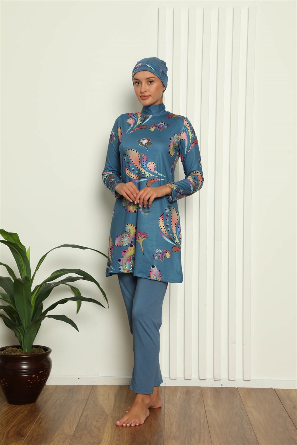 Akbeniz Tam Tesettür Dijital Desenli Mayo 31043