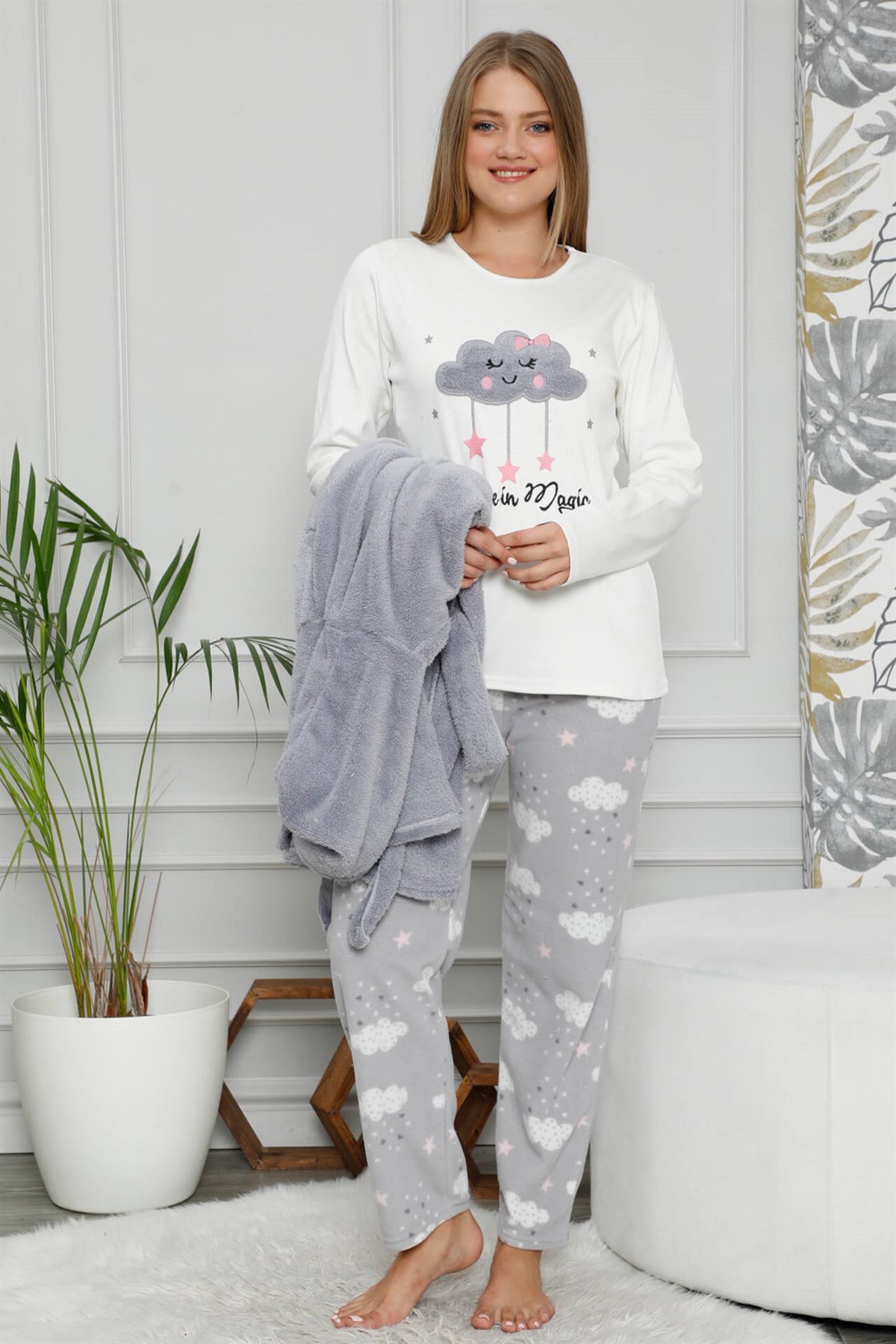 Akbeniz Welsoft Polar Kadın 3'lü Pijama Takımı 8109