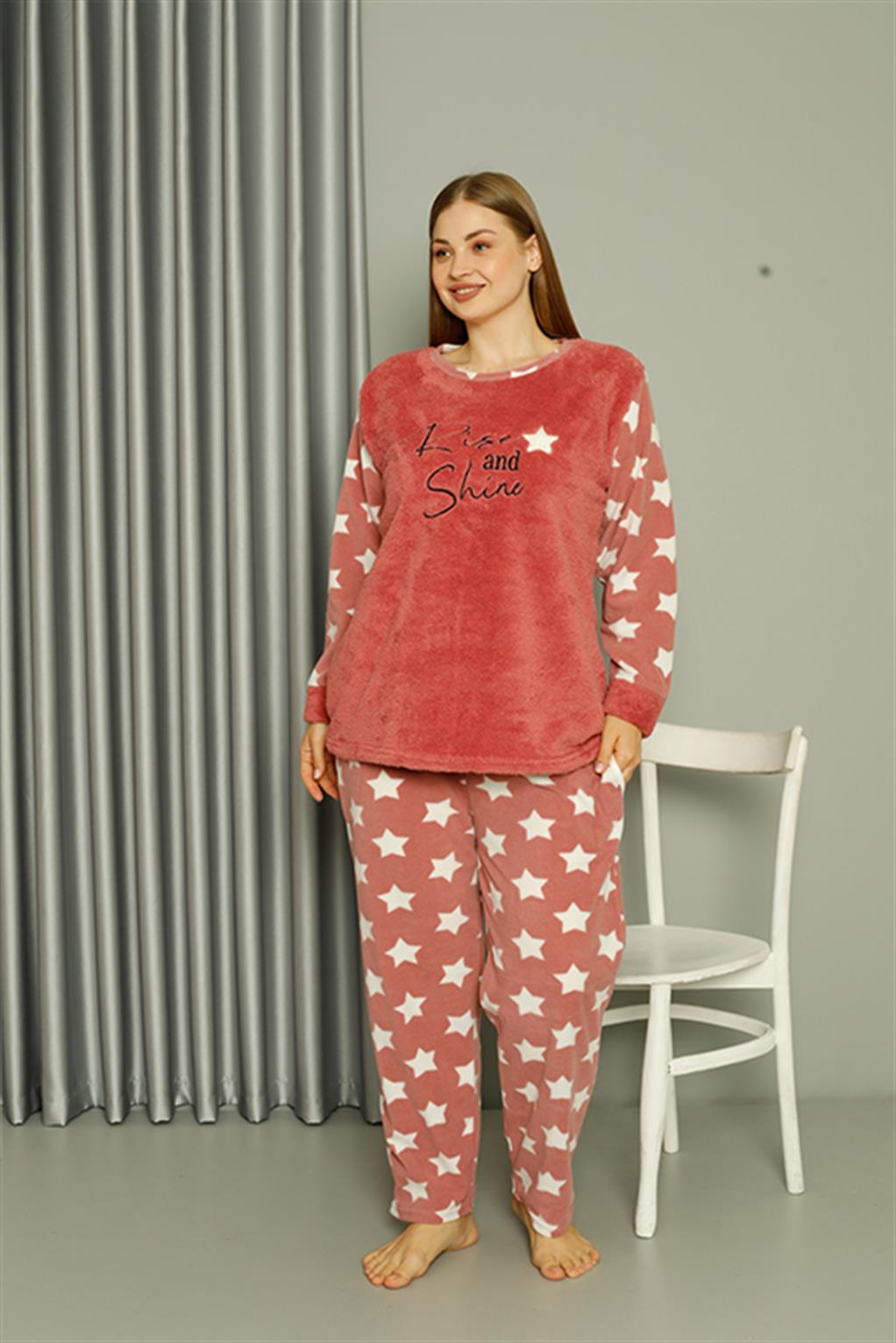 Akbeniz Welsoft Polar Kadın Büyük Beden Pudra Pijama Takımı 808042