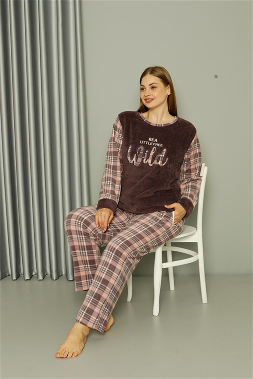 Akbeniz Welsoft Polar Kadın Büyük Beden Vizon Pijama Takımı 808040
