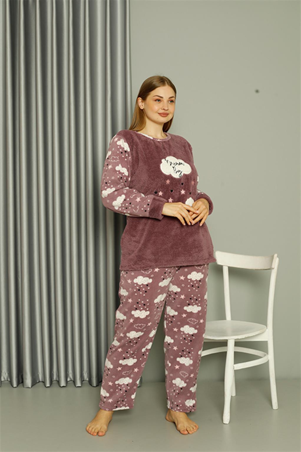 Akbeniz Welsoft Polar Kadın Büyük Beden Lila Pijama Takımı 808044