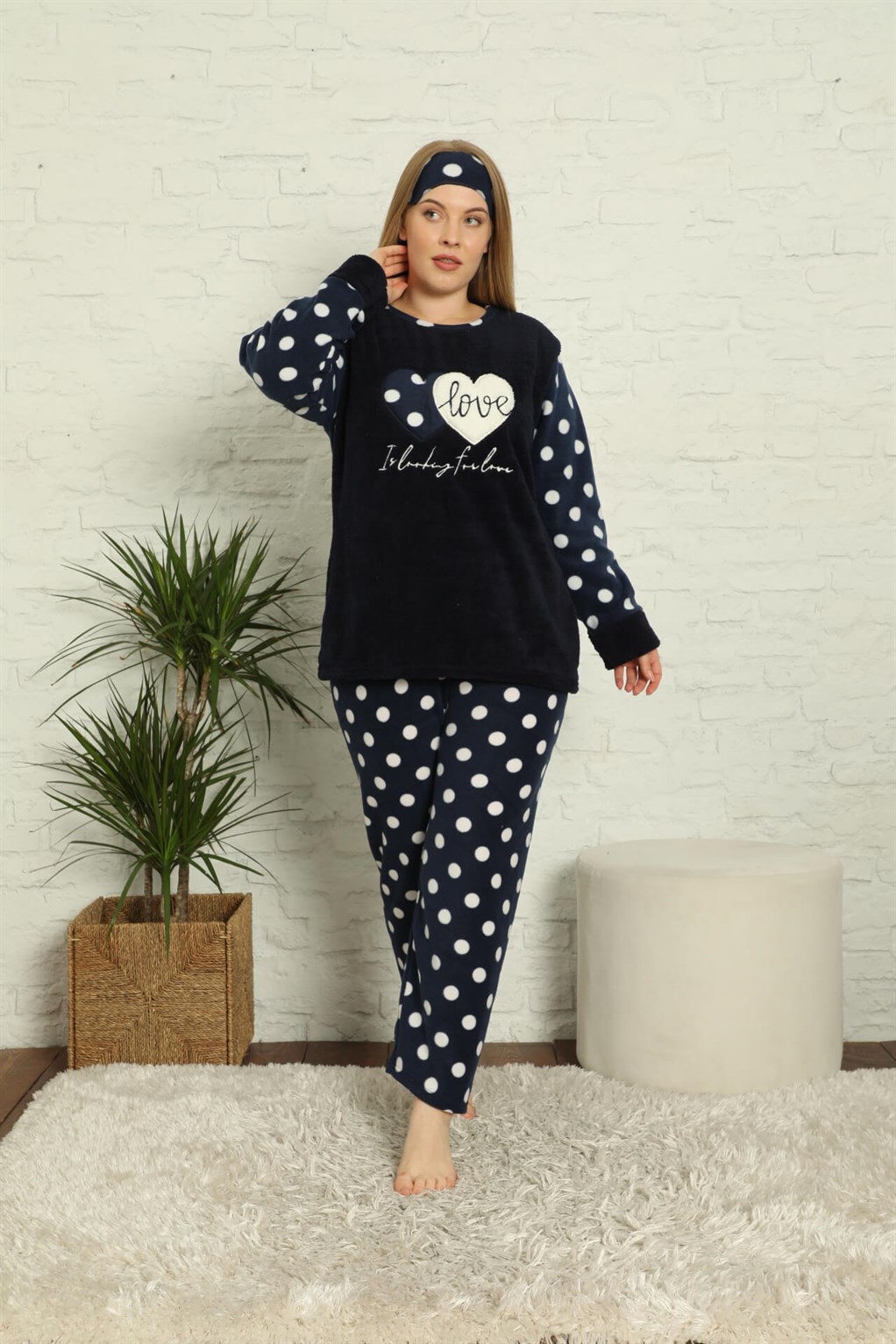 Akbeniz Welsoft Polar Kadın Büyük Beden Pijama Takımı 808012