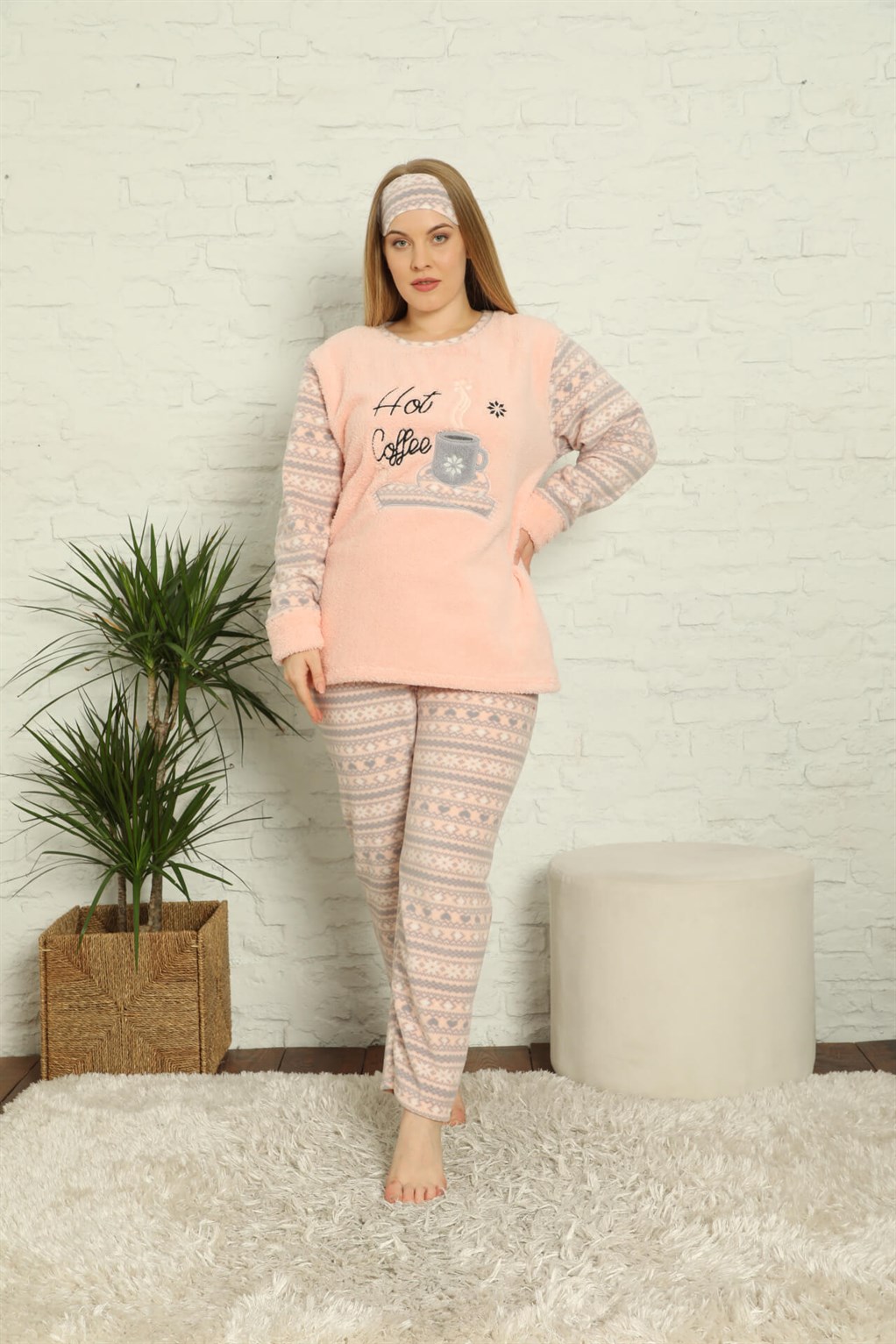 Akbeniz Welsoft Polar Kadın Büyük Beden Pijama Takımı 808013