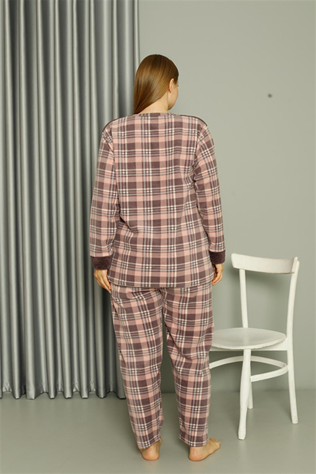 Akbeniz Welsoft Polar Kadın Büyük Beden Vizon Pijama Takımı 808040