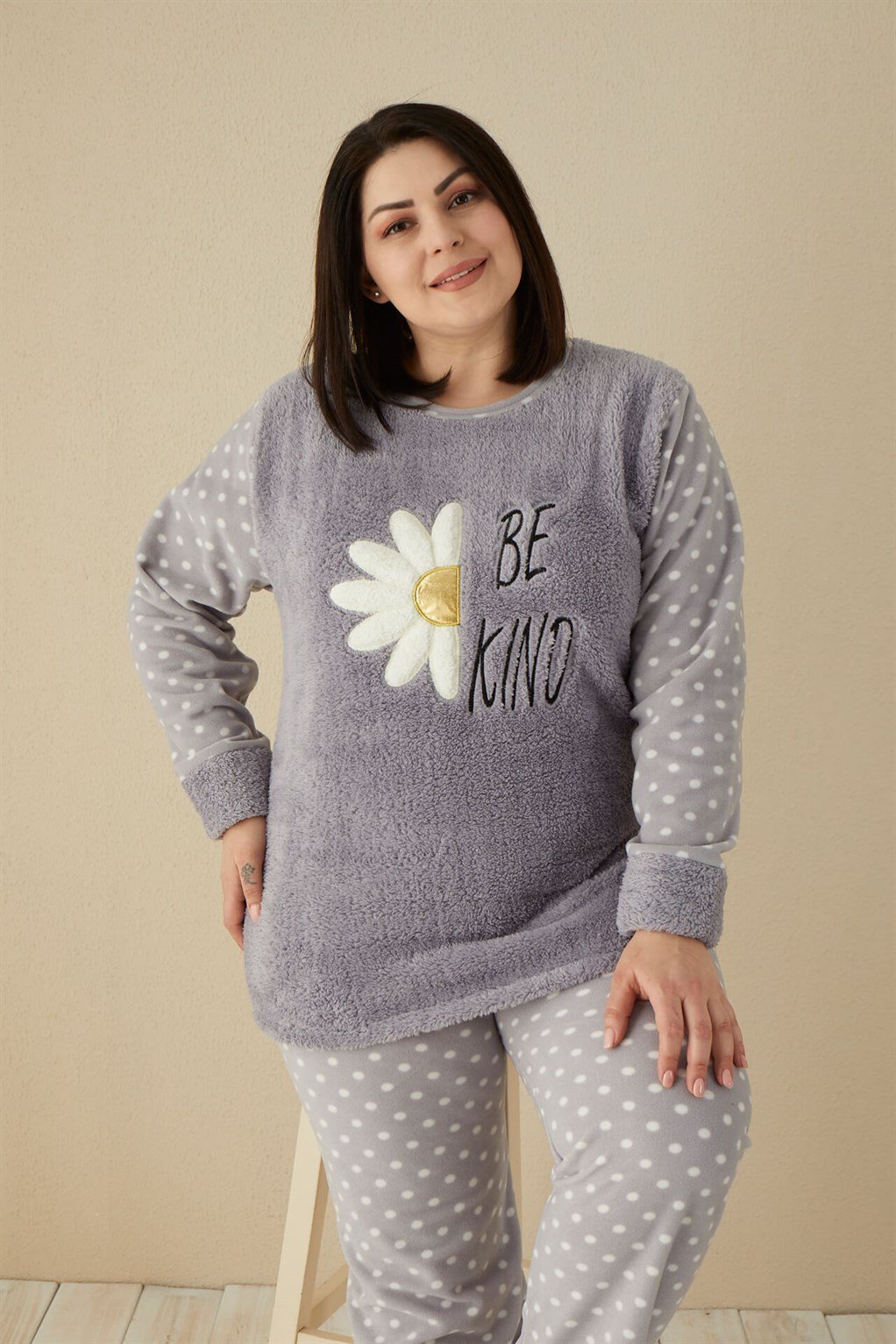 Akbeniz Welsoft Polar Kadın Büyük Beden Pijama Takımı 808039