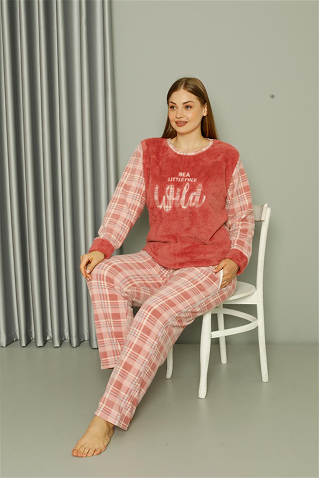 Akbeniz Welsoft Polar Kadın Büyük Beden Pudra Pijama Takımı 808040