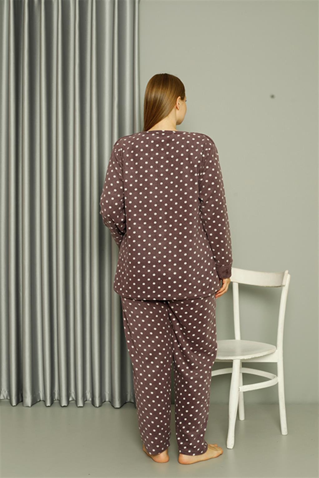 Akbeniz Welsoft Polar Kadın Büyük Beden Mürdüm Pijama Takımı 808048