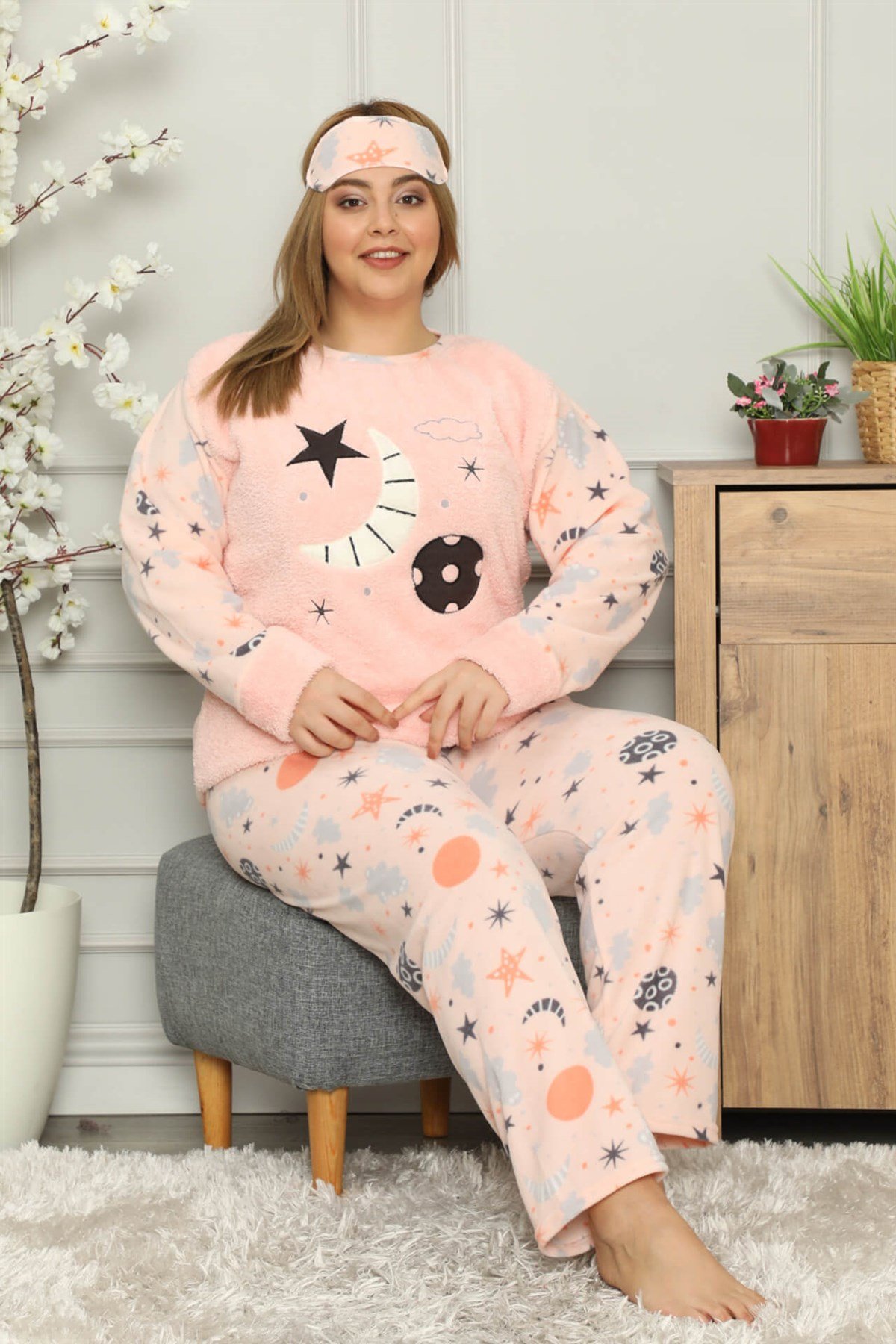 Akbeniz Welsoft Polar Kadın Büyük Beden Pijama Takımı 8114