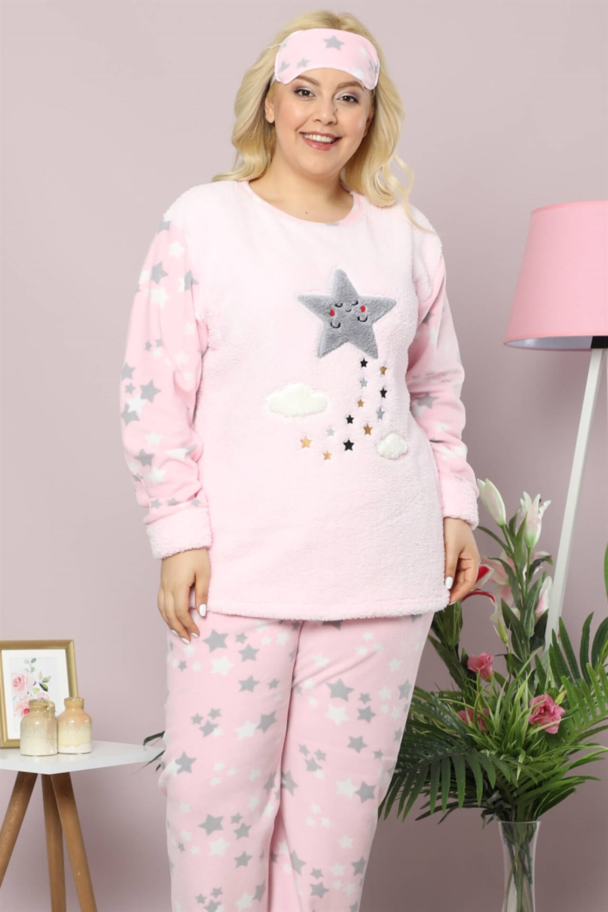Akbeniz Welsoft Polar Kadın Büyük Beden Pijama Takımı 8074