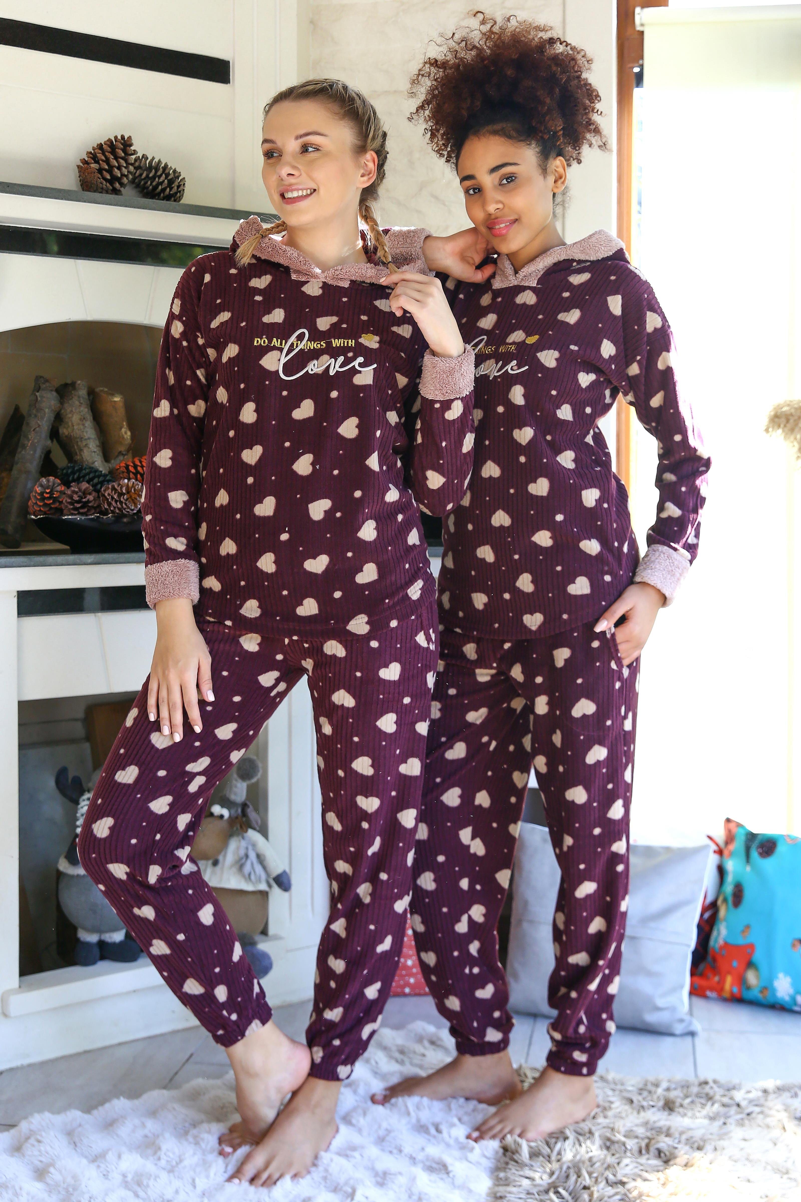 Akbeniz Welsoft Polar Kadın Kapşonlu Pijama Takımı 8513