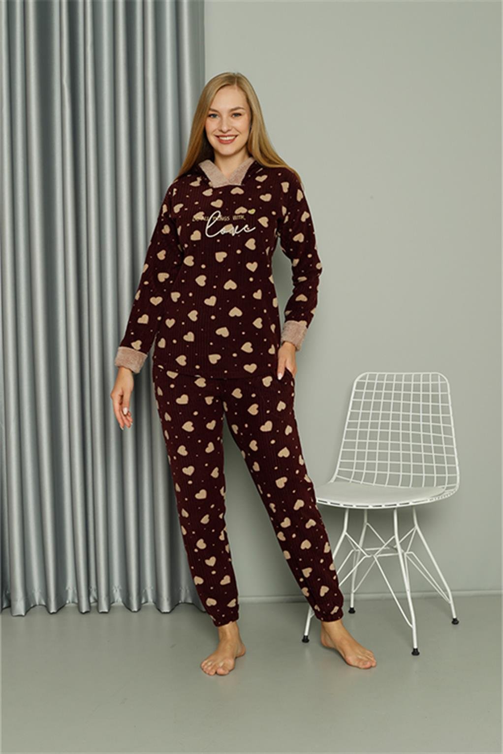 Akbeniz Welsoft Polar Kadın Kapşonlu Pijama Takımı 8513