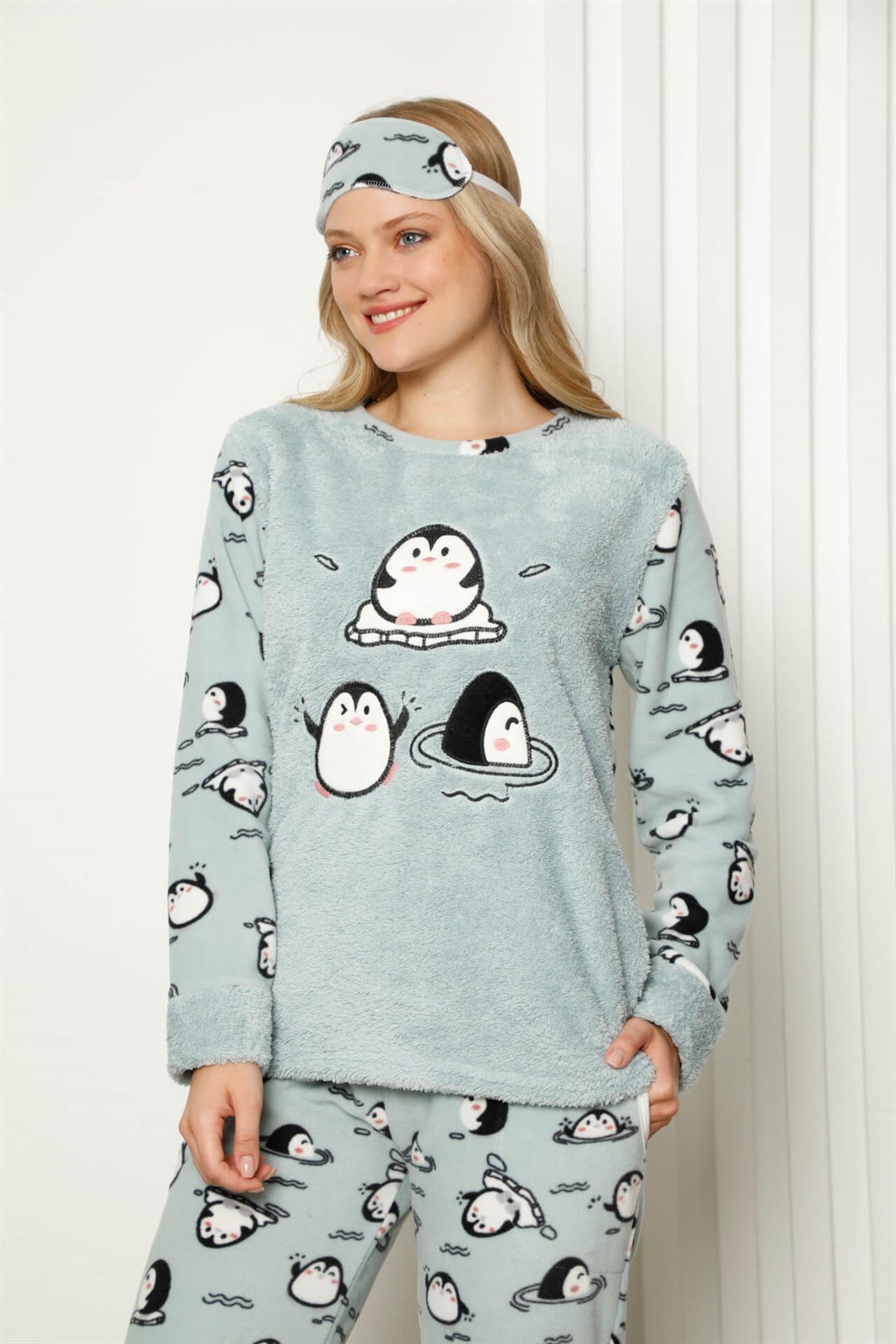 Akbeniz Welsoft Polar Kadın Manşetli Pijama Takımı 8419