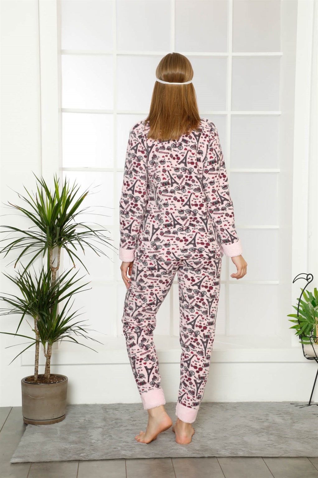 Akbeniz Welsoft Polar Kadın Manşetli Pijama Takımı 8408
