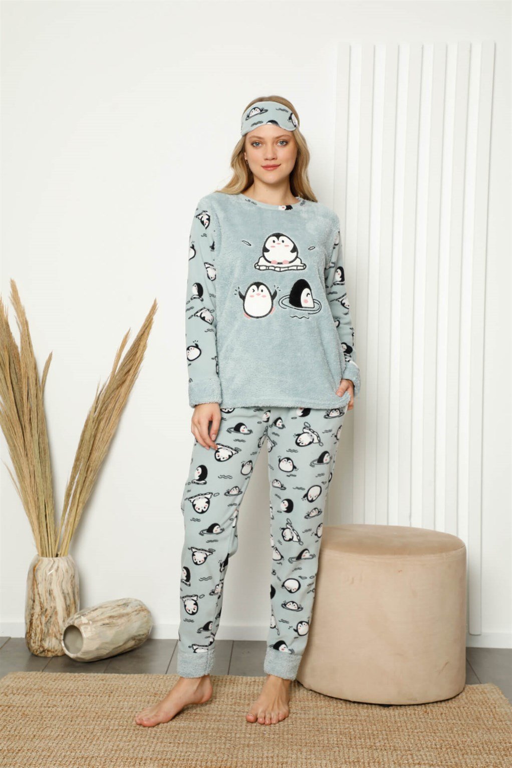 Akbeniz Welsoft Polar Kadın Manşetli Pijama Takımı 8419