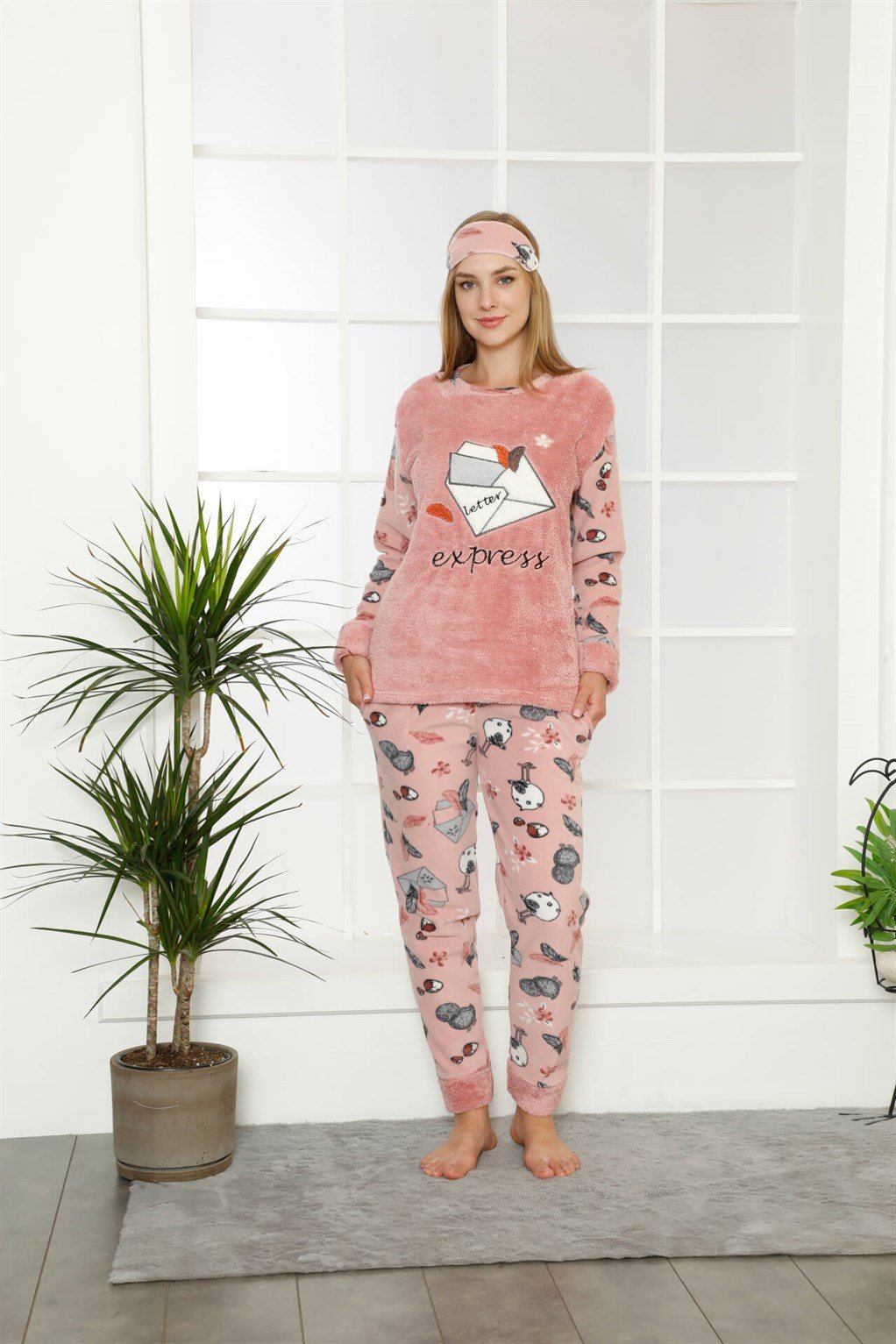 Akbeniz Welsoft Polar Kadın Manşetli Pijama Takımı 8404