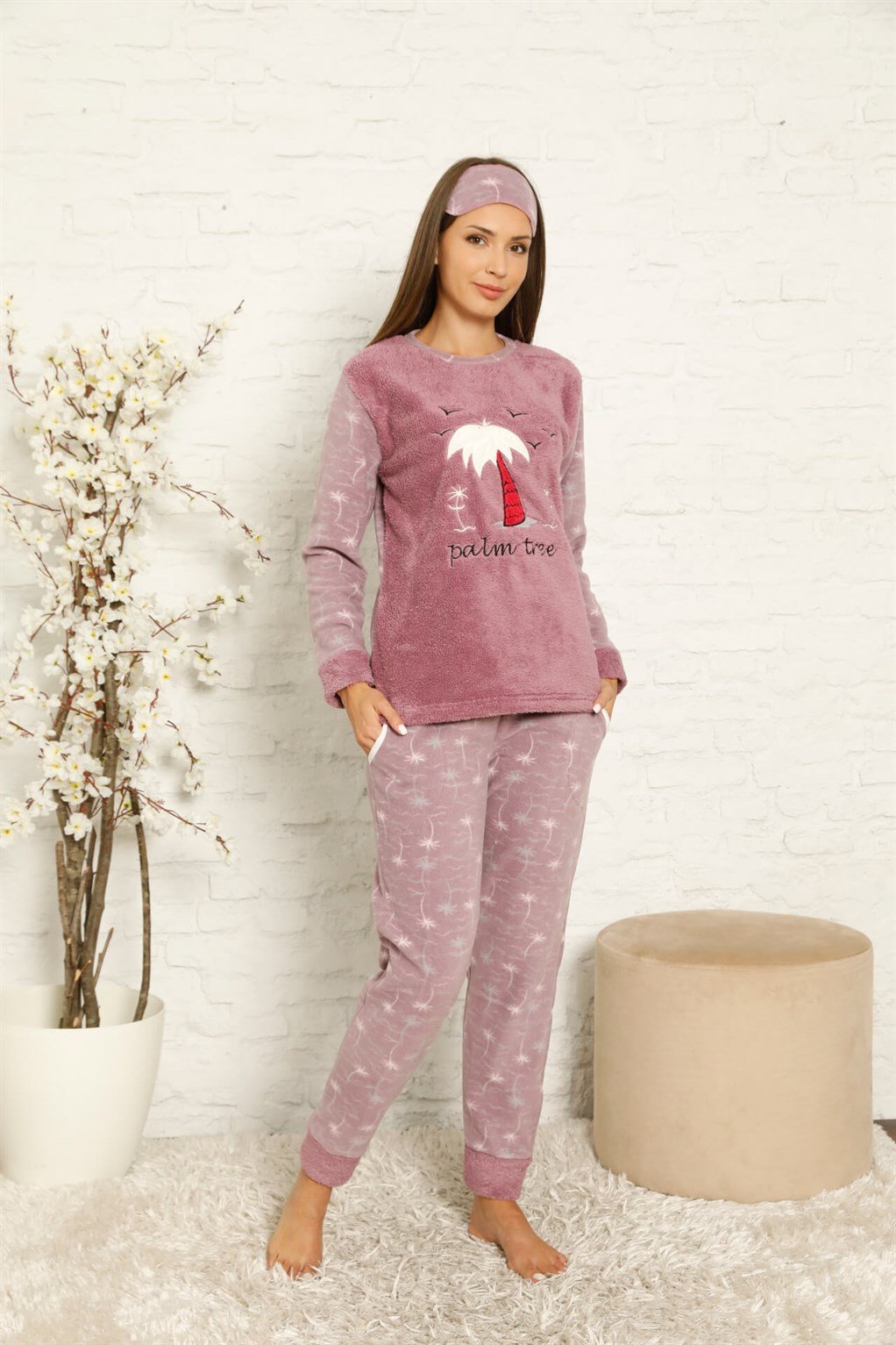 Akbeniz Welsoft Polar Kadın Manşetli Pijama Takımı 8442