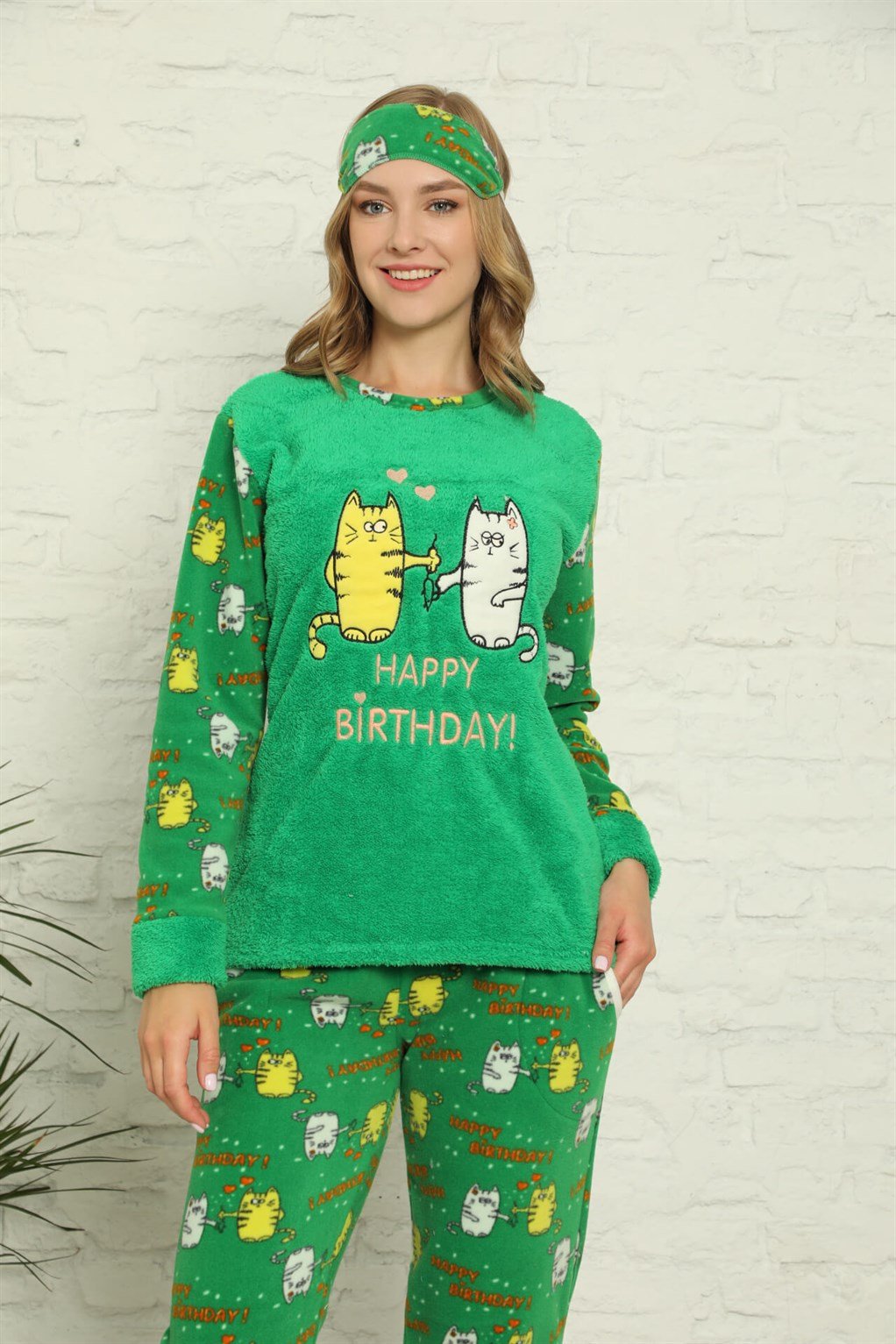 Akbeniz Welsoft Polar Kadın Manşetli Pijama Takımı 8428