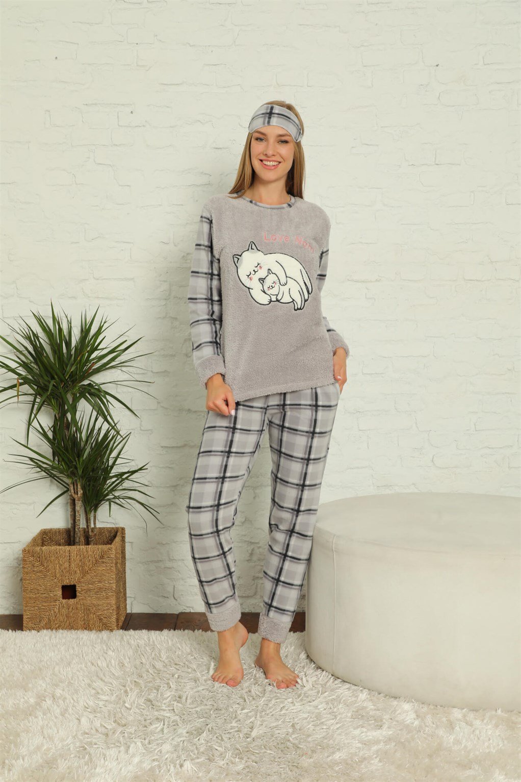 Akbeniz Welsoft Polar Kadın Manşetli Pijama Takımı 8433