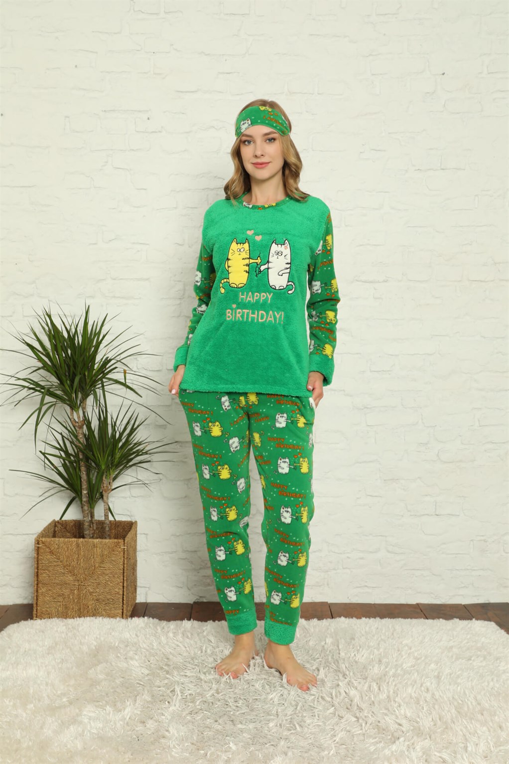 Akbeniz Welsoft Polar Kadın Manşetli Pijama Takımı 8428