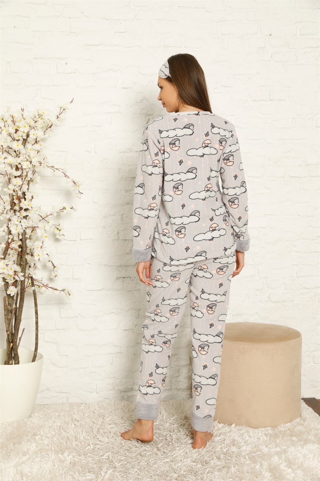 Akbeniz Welsoft Polar Kadın Manşetli Pijama Takımı 8447