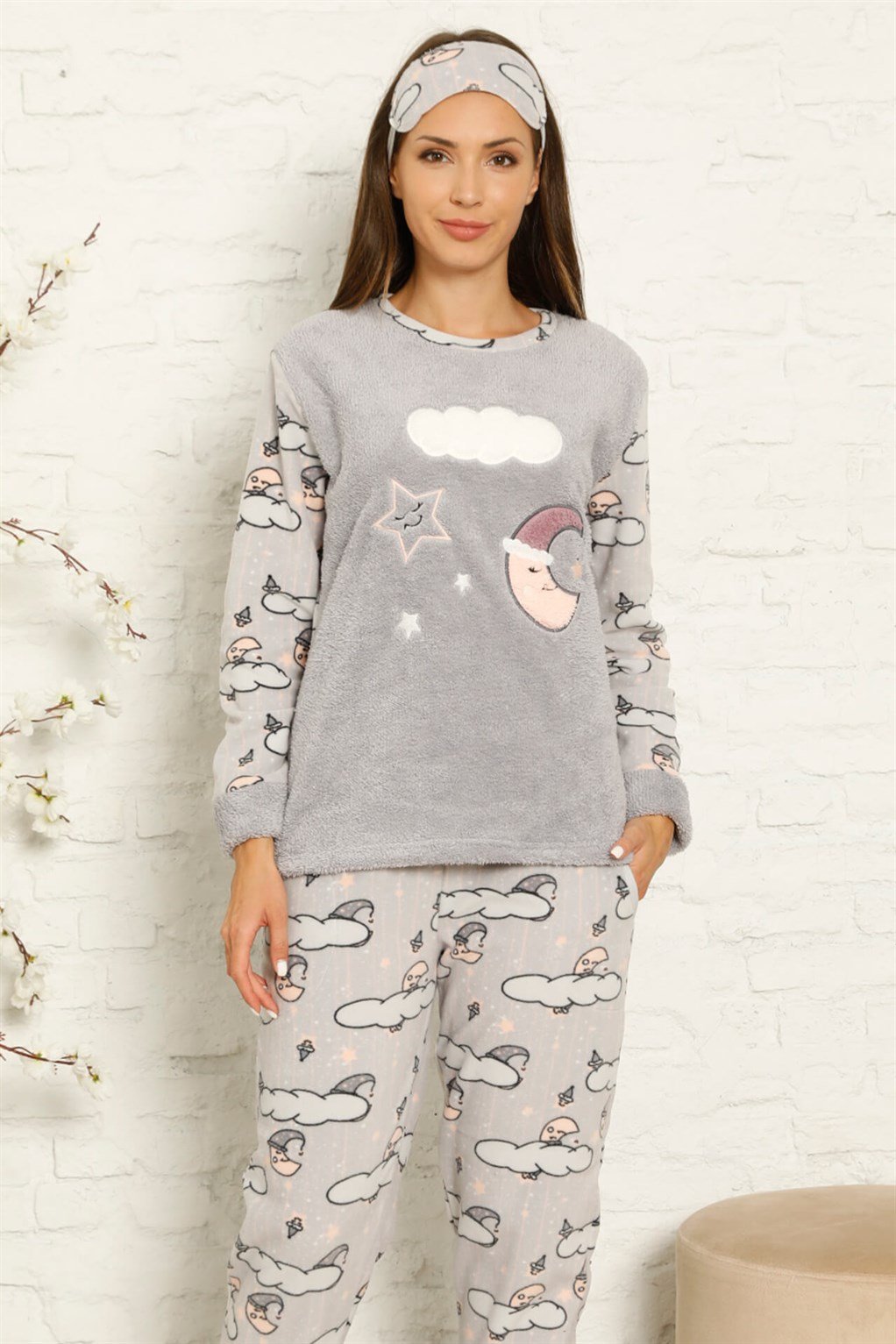 Akbeniz Welsoft Polar Kadın Manşetli Pijama Takımı 8447
