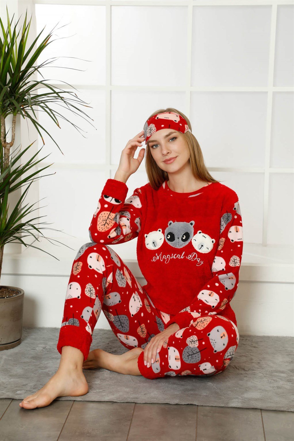 Akbeniz Welsoft Polar Kadın Manşetli Pijama Takımı 8405