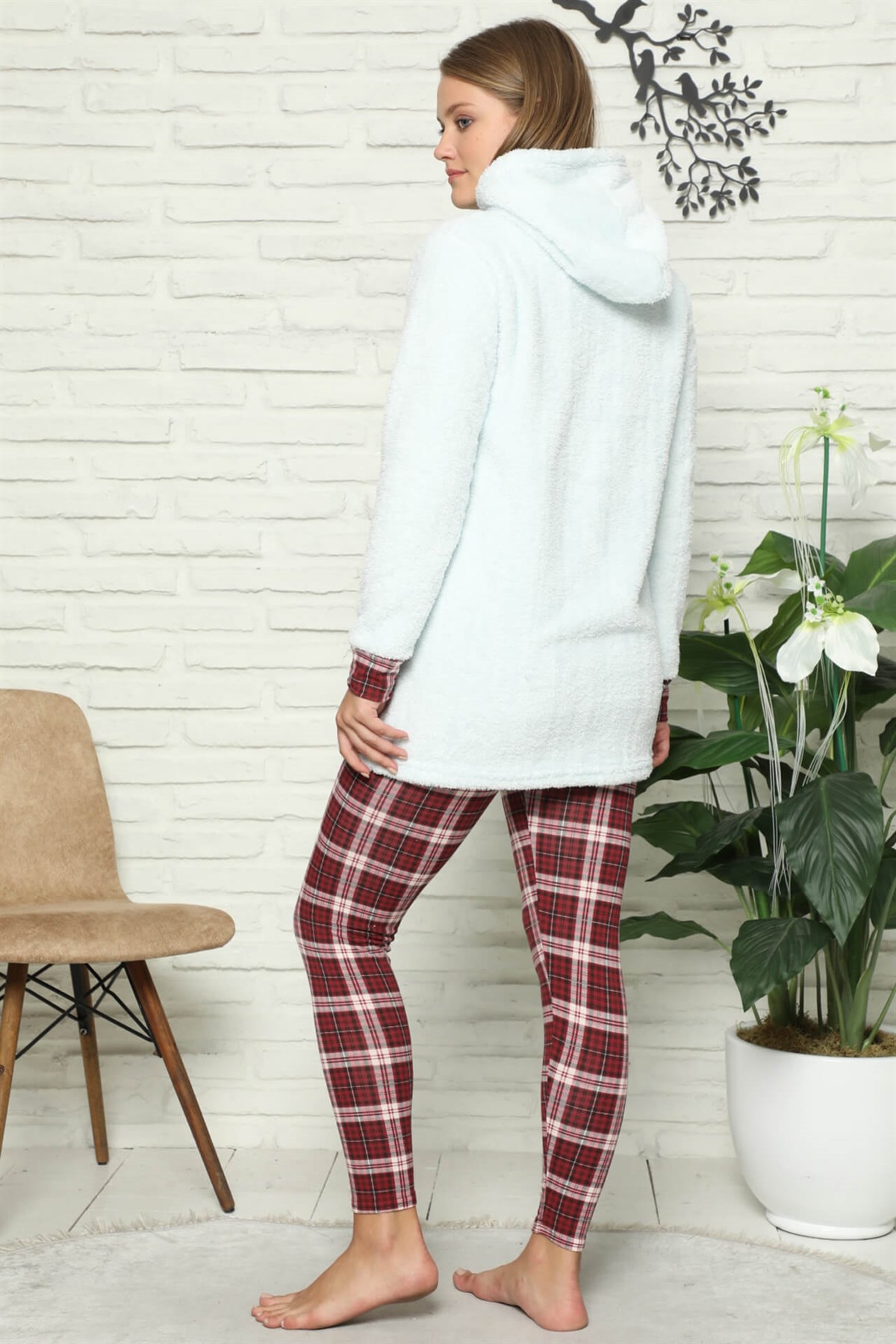 Akbeniz Welsoft Polar Kapşonlu Taytlı Kadın Pijama Takımı 8090