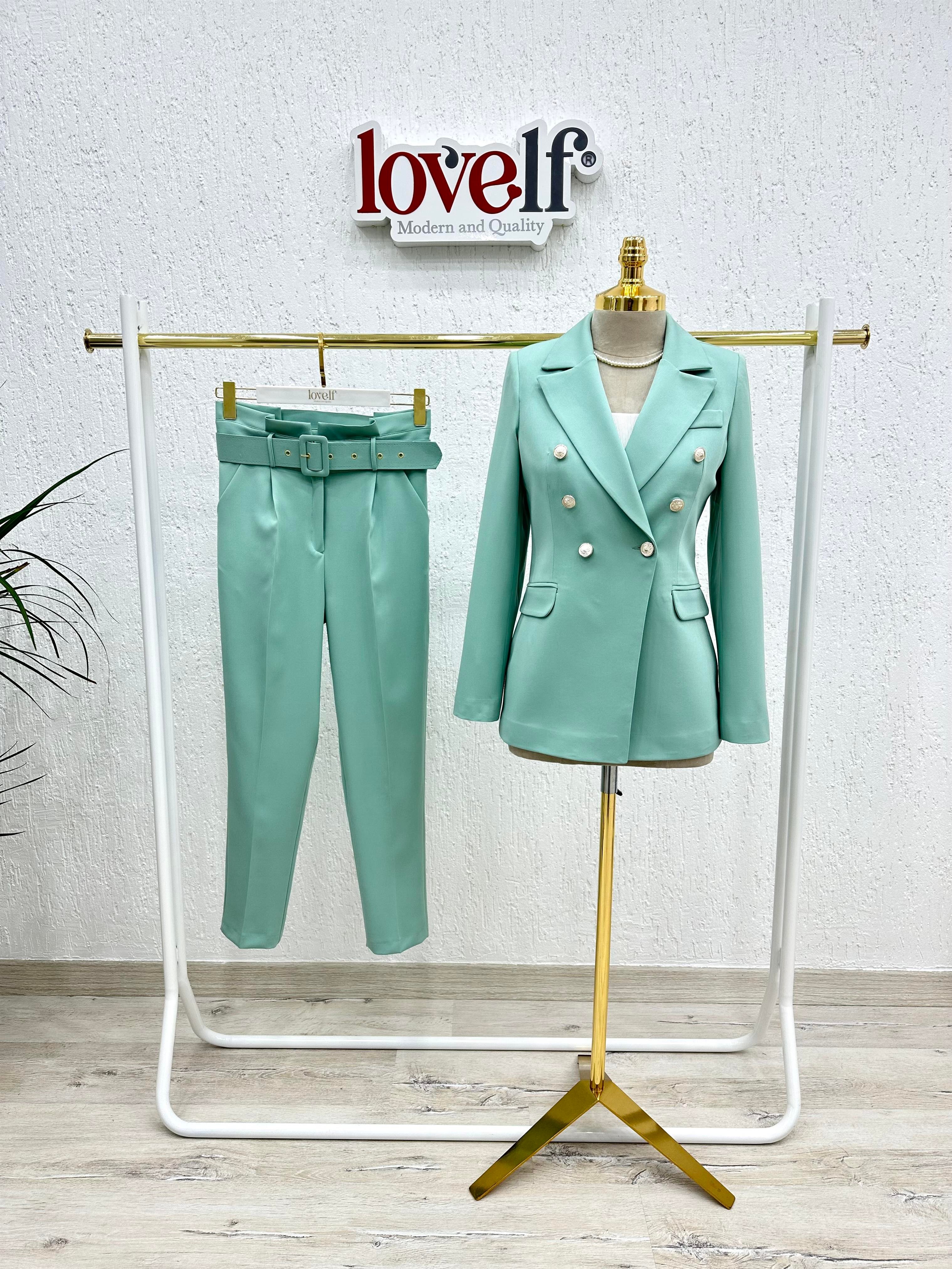 Balmain Ceketli Takım Mint Yeşili