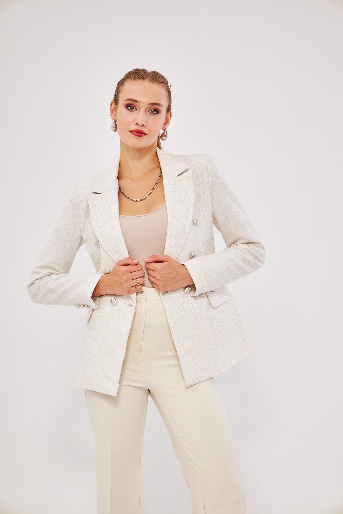 Kar Tanesi Desenli 2'li Takım Ekru