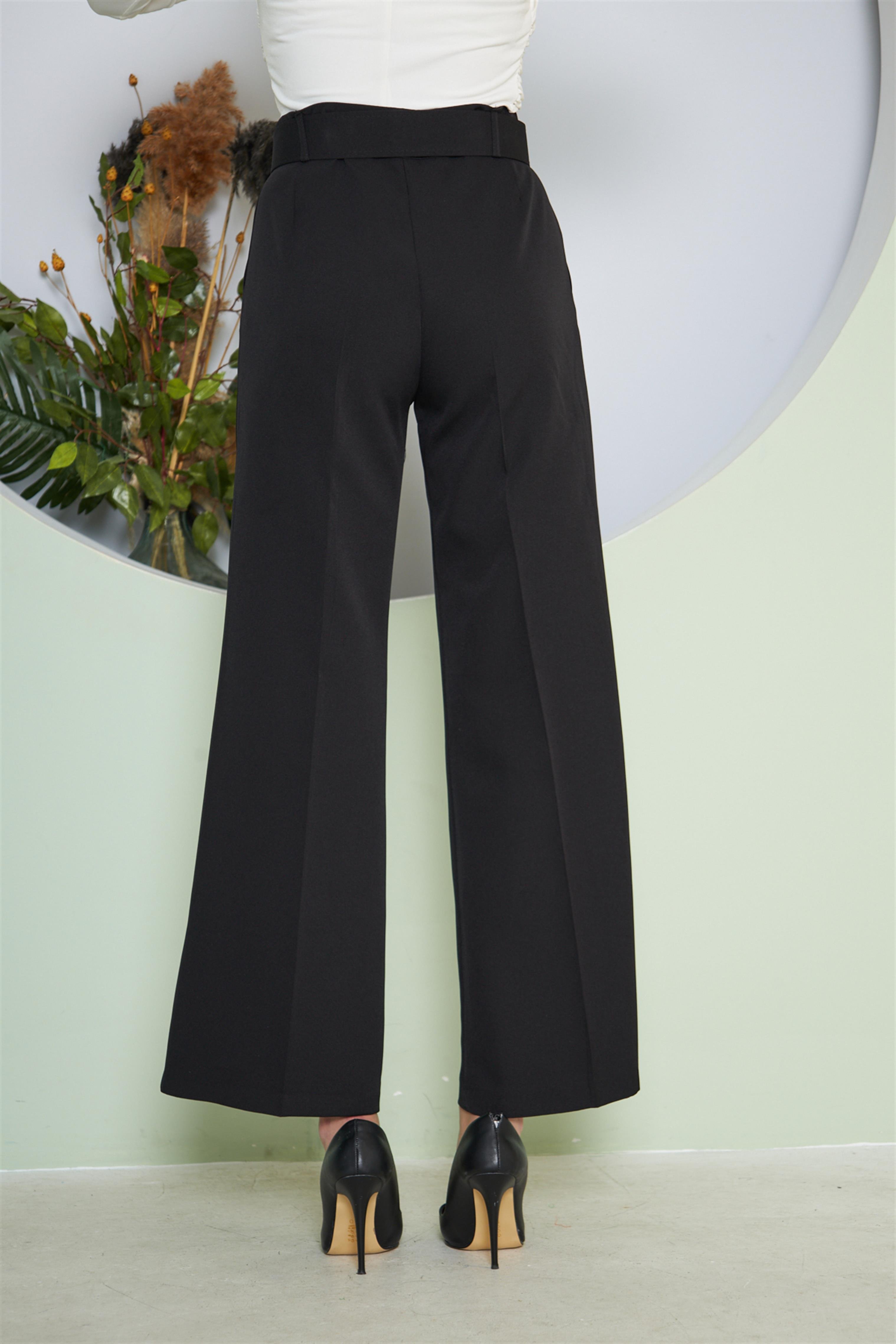 Kemerli Bol Paça Pantolon Siyah