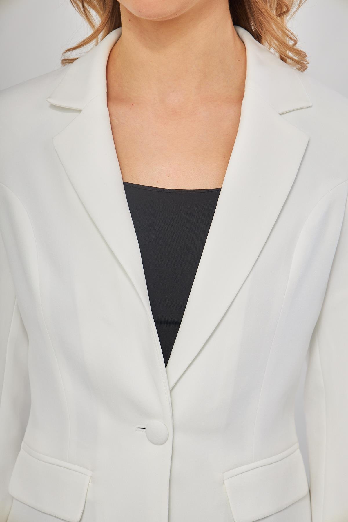 Tek Düğme Klasik Ceket Ekru