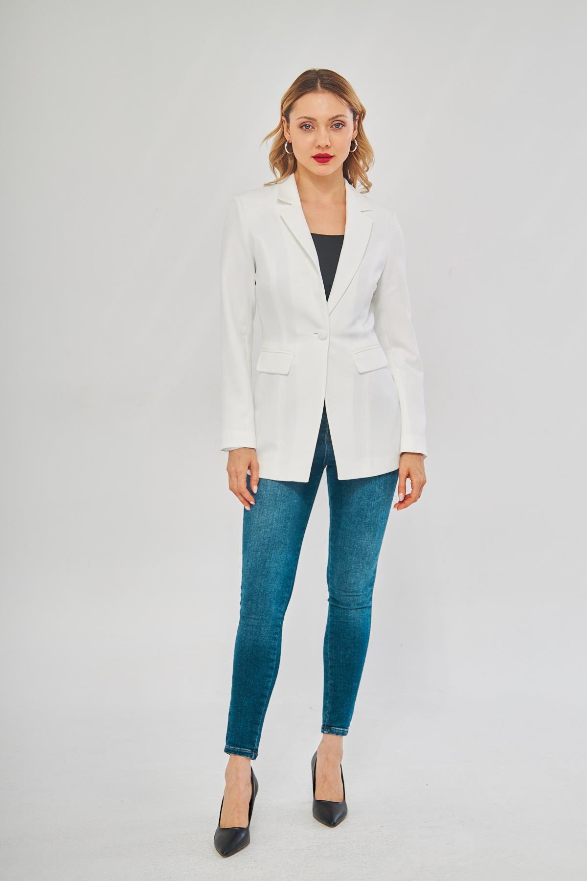 Tek Düğme Klasik Ceket Ekru