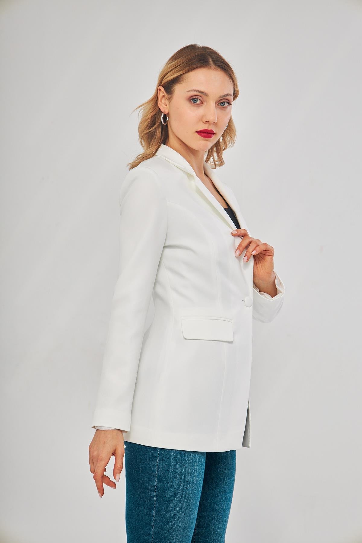 Tek Düğme Klasik Ceket Ekru