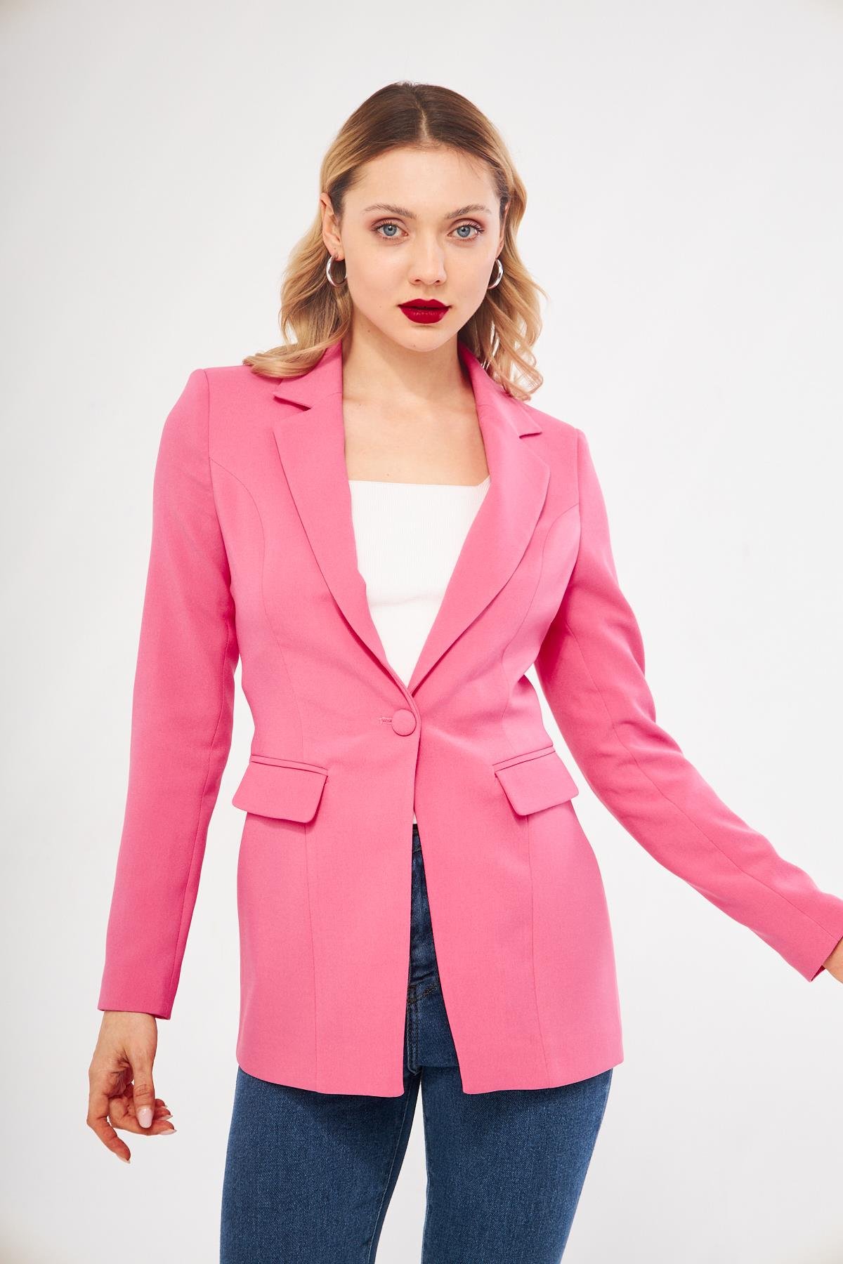 Tek Düğme Klasik Ceket Pembe