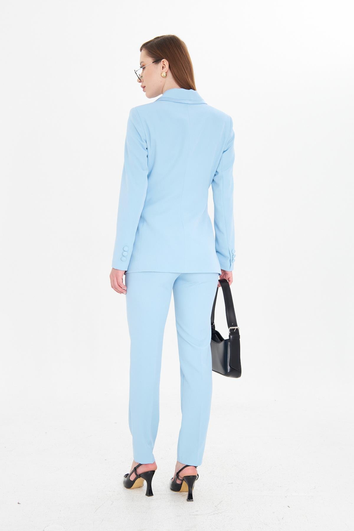 Yakası Saten Biyeli Takım Bebe Mavi