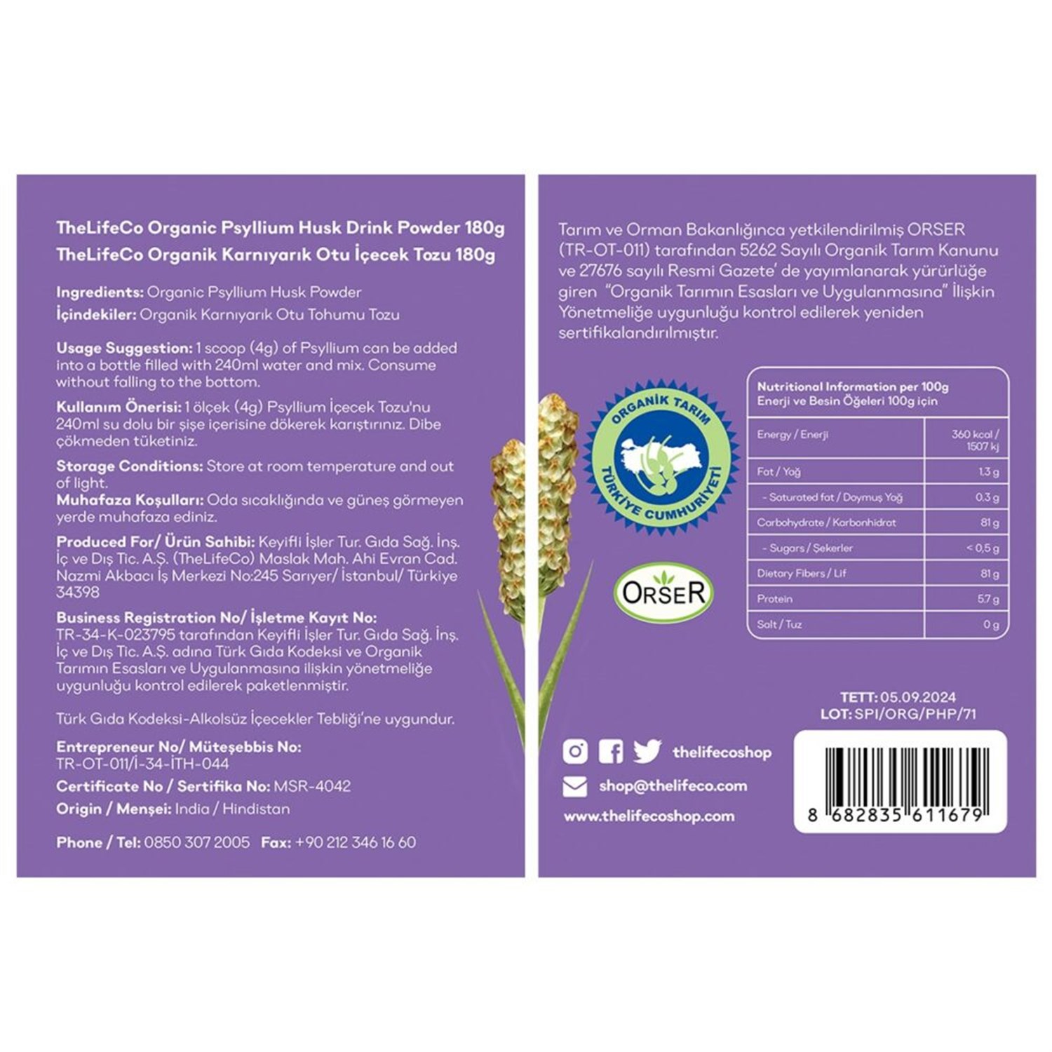 Psyllium Husks Powder 180 gr (Karnıyarık Otu)