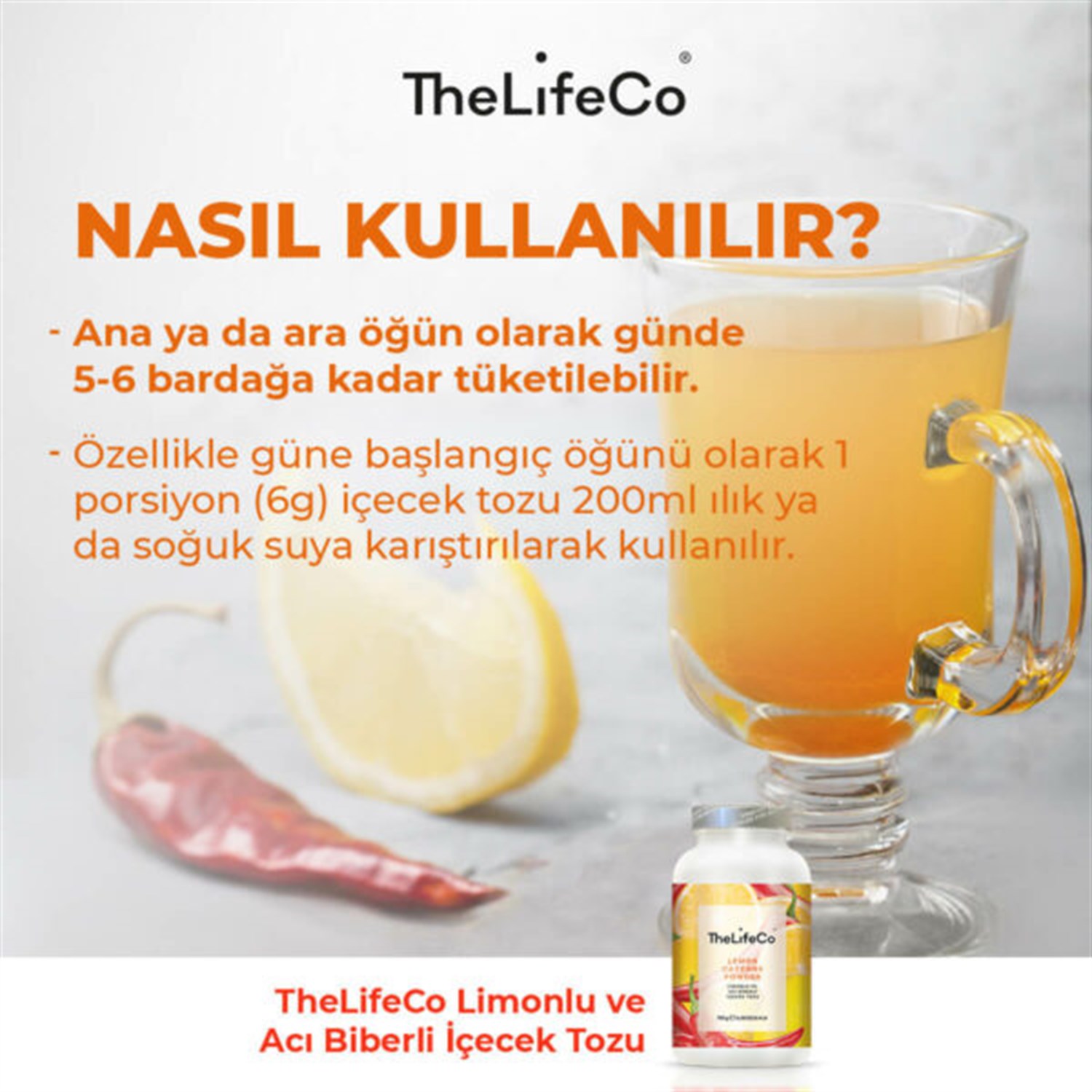 TheLifeCo Limonlu Acı Biberli İçecek Tozu 180 gr