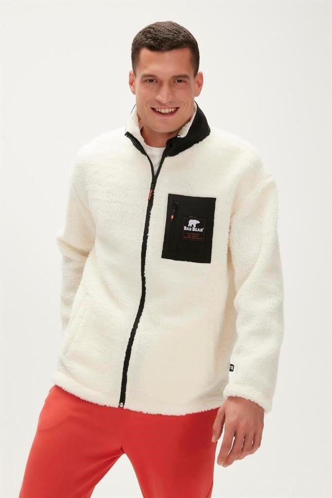 Bad Bear Erkek Fermuarlı Peluş Sweatshirt Ryan Erkek Peluş Polar 23.02.29.009-MARSHMALLOW
