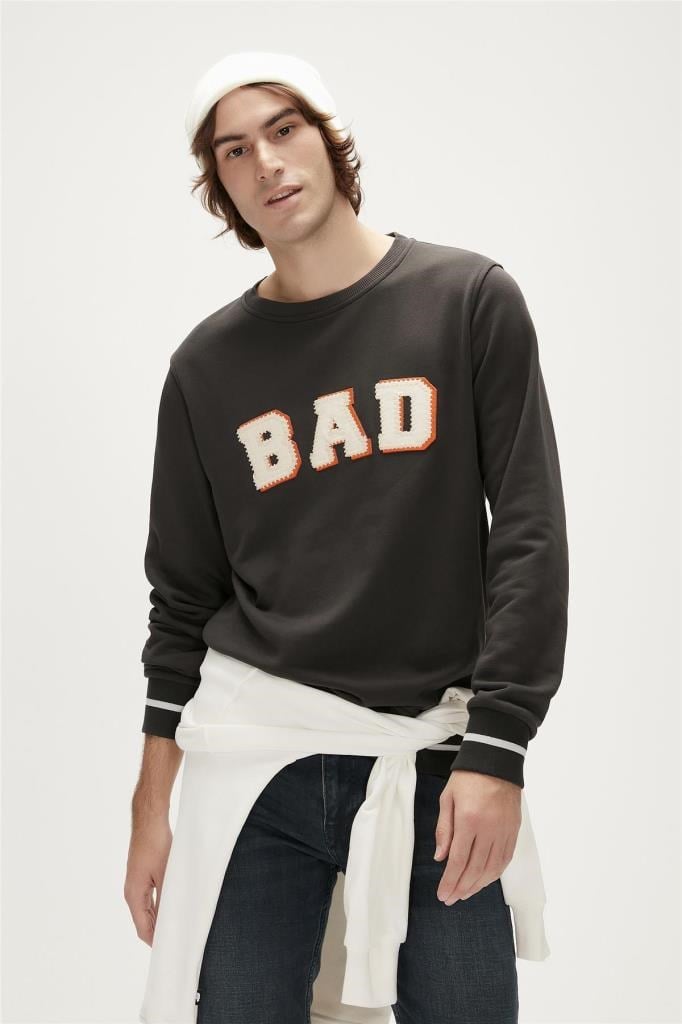 Bad Bear Erkek Sweatshirt Erkek Gri Sweatshirt Felt Crewneck Antrasit Erkek Sweatshirt 23.02.12.013-Antrasit