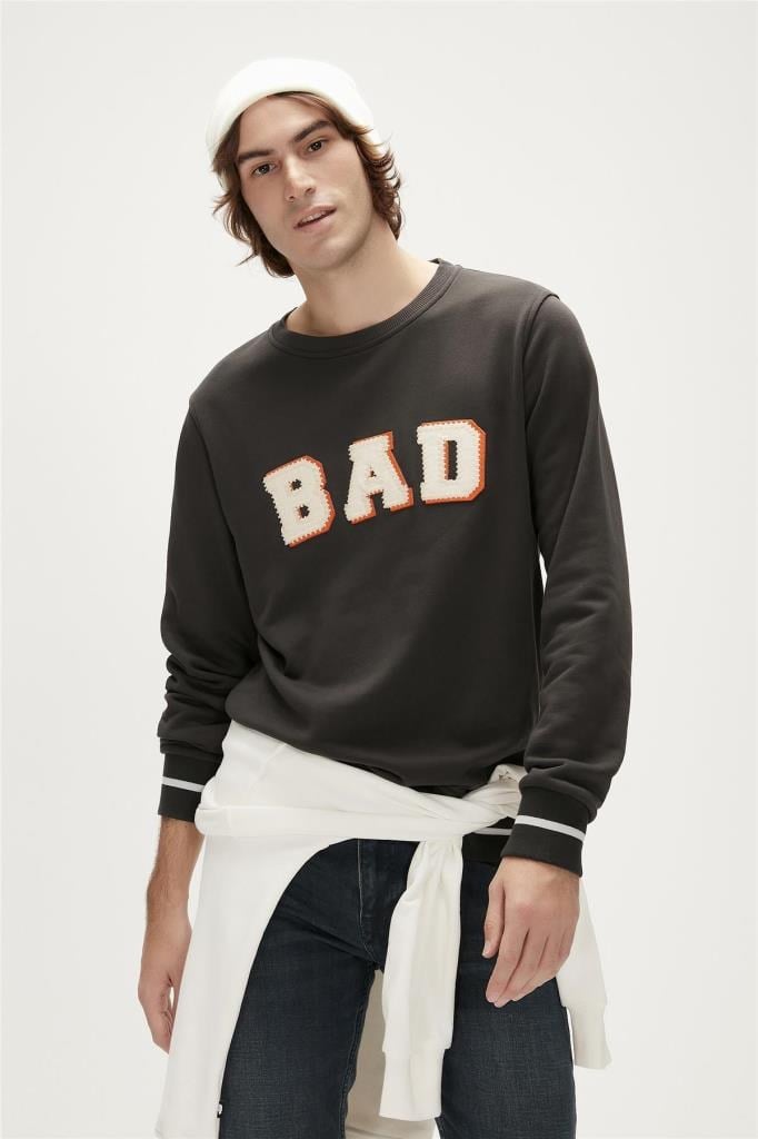 Bad Bear Erkek Sweatshirt Erkek Gri Sweatshirt Felt Crewneck Antrasit Erkek Sweatshirt 23.02.12.013-Antrasit