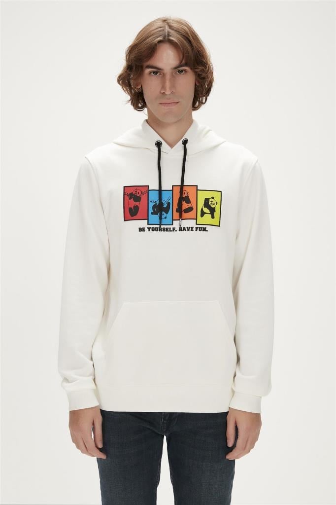Bad Bear Erkek Sweatshirt Fun Hoodie Off-White Beyaz Kapüşonlu Erkek Sweatshirt 23.02.12.004-Beyaz
